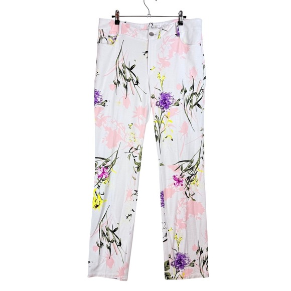 Lena Gabrielle Pants - Lena Gabrielle Women's White Floral Print Straight Leg Pants‎ Size 10